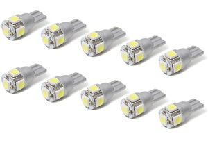 12V T10 LED ウェッジ バルブ 10個セット　 ポジション ホワイト 3chip 5050SMD ×5連 ショート設計 白 / 46-56×10 PP*