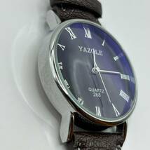 A)YAZOLE QZ 腕時計 黒文字盤 レザーベルト ブラウン ブラック クオーツ カジュアル ビジネス時計 メンズ レディース 動作未確認 D2703_画像8