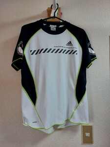 adidas◆CLIMALITE◆白×黒×蛍光ラインデザイン◆Tシャツ◆サイズM