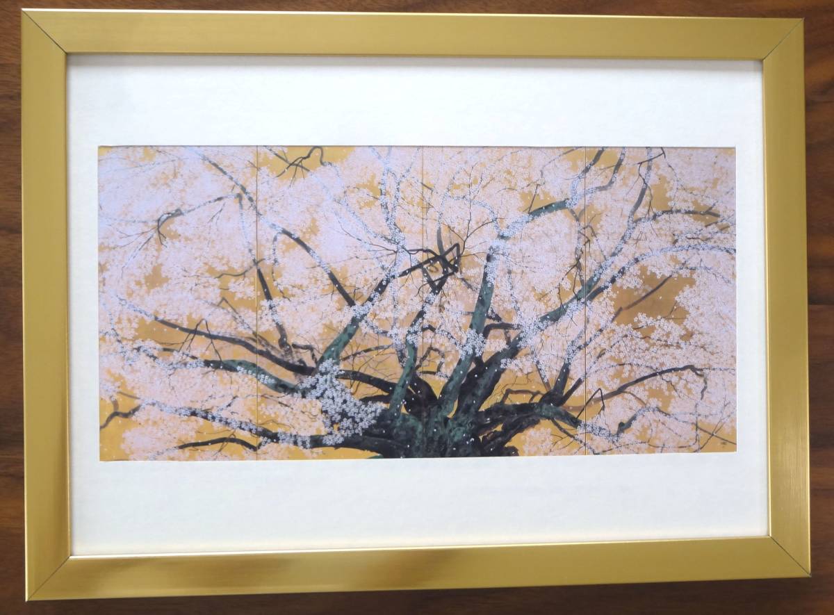 人気★中島千波★【素桜神社の神代櫻】貴重な画集からA4 新品額装, 絵画, 日本画, 花鳥, 鳥獣