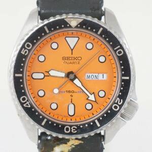 電池交換済 稼働品 SEIKO セイコー 150m ダイバー 7548-700C オレンジ文字盤 デイデイト メンズ クォーツ 腕時計 5903263721