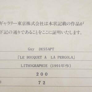 Guy DESSAPT ギィ・デサップ LE BOUQUET A LA PERGOLA 窓辺のブーケ リトグラフ 額装 作品証明書付 9704162291の画像9