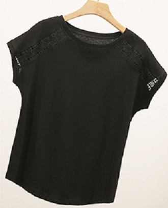 カットソー レース 半袖（ブラック）ラグランスリーブ Tシャツ ドルマン シンプルデザイン 新品