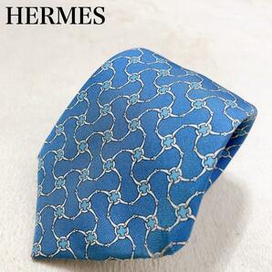 HERMES エルメス ネクタイ フランス製 シルク100％ 高級感 メンズ オフィス スーツ ハイブランド paris 総柄 ワンポイントロゴ M02の画像1