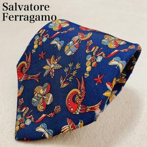 Salvatore Ferragamo サルヴァトーレフェラガモ ネクタイ イタリア製 シルク100% 高級感 メンズ ハイブランド 総柄 ワンポイントロゴ M05