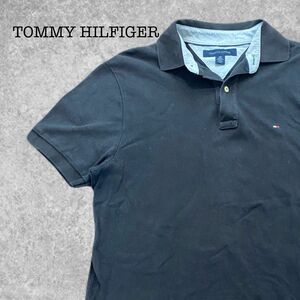 A-250★TOMMY HILFIGER トミーヒルフィガー★ブラック黒色 ロゴ刺繍 鹿の子 ポロシャツ　S