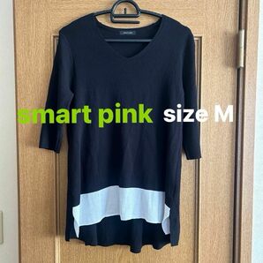 【smart pink】レディース トップス ニット バイカラー 5分袖 Mサイズ