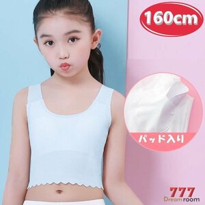 kids トップに響かない シームレス ハーフトップ 【ブルー 160cm 】ブラトップ スポーツブラ ファーストブラジャー 子供 女の子 K-282