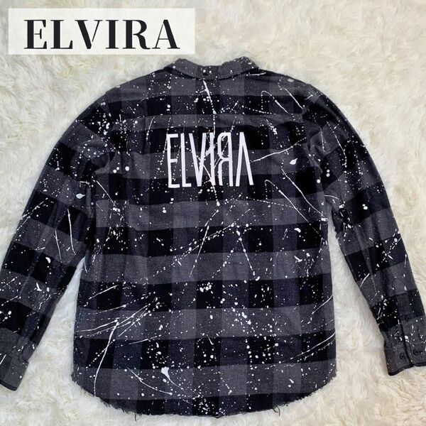 【極美品】\\激レア/ エルビラ パッチワーク シャツ チェック M ELVIRA ロンT チェックシャツ 長袖Tシャツ