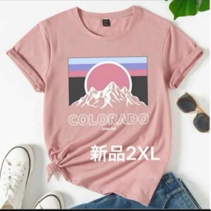 新品　レディース　半袖Tシャツ　アメカジ　ロゴ　トップス　ピンク　2XL 3L 大きいサイズ　ゆったり　オーバーサイズ