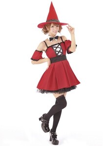 奉仕品 ウィッチレディ マジカル 魔女 ハロウィン 仮装 コスプレ 衣装 赤 女性 レディース 返品不可