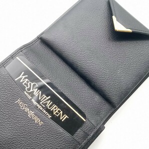 北山3月No.115 財布 二つ折り 財布 Yves Saint Laurent イヴサンローラン ブラック系 レザー ウォレット がま口 箱付きの画像4