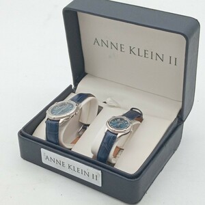 大村3月No.25 腕時計 anne klein II ペアウォッチ 動作未確認 レザーベルト ブルー系 箱付き ブランド時計 メンズ レディース