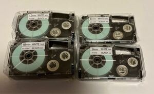 ネームランドテープ CASIO 黒文字 カシオネームランドテープ カシオ　4本セット　6㎜、9㎜、12㎜、18㎜