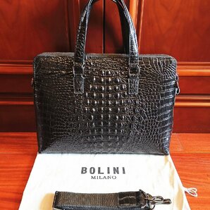 最高級逸品20万◆イタリア・ミラノ発*BOLINI/ボリニ・最上級牛革・クロコダイル*ビジネスバック/ブリーフケース・黒の画像1