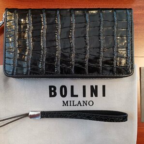 最高峰逸品*イタリア製※定価18万◆イタリア・ミラノ発*BOLINI/ボリニ・最上級牛革・クロコダイル*ラウンドファスナー 長財布・黒の画像2