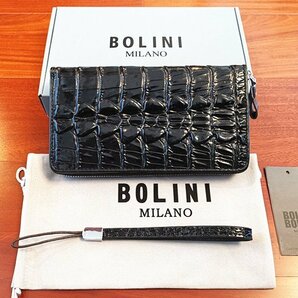 最高峰逸品*イタリア製※定価18万◆イタリア・ミラノ発*BOLINI/ボリニ・最上級牛革・クロコダイル*ラウンドファスナー 長財布・黒の画像1