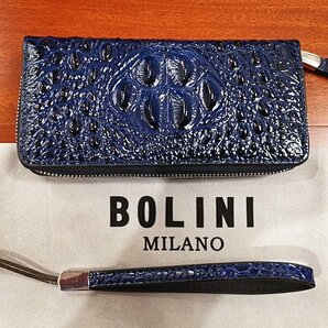 逸品*イタリア製※定価15万◆イタリア・ミラノ発*BOLINI/ボリニ・最上級牛革・クロコダイル*ラウンドファスナー 長財布・紺の画像2