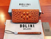 逸品*イタリア製※定価15万◆イタリア・ミラノ発*BOLINI/ボリニ・最上級牛革・クロコダイル*ラウンドファスナー 長財布・黄色い_画像6