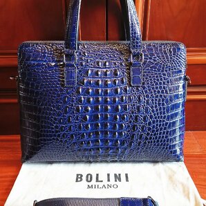 最高級逸品20万◆イタリア・ミラノ発*BOLINI/ボリニ・最上級牛革・クロコダイル*ビジネスバック/ブリーフケース・紺の画像3