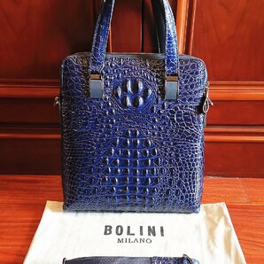 最上級逸品※定価18万◆イタリア・ミラノ発*BOLINI/ボリニ・最上級牛革・クロコダイル*トートバッグ/紺の画像10