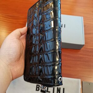 最高峰逸品*イタリア製※定価18万◆イタリア・ミラノ発*BOLINI/ボリニ・最上級牛革・クロコダイル*ラウンドファスナー 長財布・黒の画像9