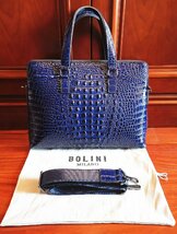 最高級逸品20万◆イタリア・ミラノ発*BOLINI/ボリニ・最上級牛革・クロコダイル*ビジネスバック/ブリーフケース・紺_画像1