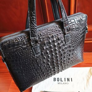 最高級逸品20万◆イタリア・ミラノ発*BOLINI/ボリニ・最上級牛革・クロコダイル*ビジネスバック/ブリーフケース・黒の画像3