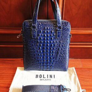 最上級逸品※定価18万◆イタリア・ミラノ発*BOLINI/ボリニ・最上級牛革・クロコダイル*トートバッグ/紺の画像2