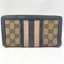 【希少】GUCCI 長財布 グッチ ラニア バンブータッセル ラウンドファスナー GG シェリー ウェブライン フリンジ ロゴ GGキャンバス ブルー_画像3