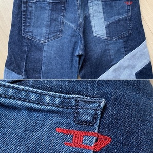 定価93,500円 DIESEL “D-STRUKT-GR” 09A91_STRETCH SLIM パッチワーク デニム パンツ 32 ディーゼル 希少 21A/Wルックモデル Safari掲載の画像7