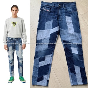 定価93,500円 DIESEL “D-STRUKT-GR” 09A91_STRETCH SLIM パッチワーク デニム パンツ 32 ディーゼル 希少 21A/Wルックモデル Safari掲載の画像1