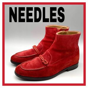 レディース NEEDLES (ニードルス) ショートブーツ サイドジップ スエード レザー レッド 赤 4 24cm 革靴 シューズ スペイン製