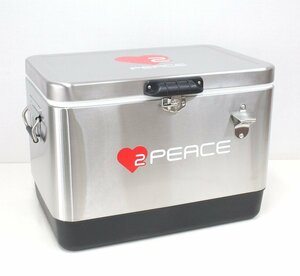 ka02■送料無料◆HEART 2 PEACE◆ステンレスクーラーボックス◆57cm×37cm◆約51L◆使用感少なめ◆ハートにピース◆キャンプ◆アウトドア