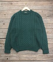 80’s 美品 L.L.BEAN アランニット フィッシャーマンセーター 深緑 アイルランド製 表M_画像1