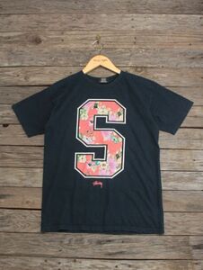 STUSSY ステューシー Tシャツ ハイビスカス柄 紺 表S