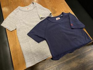 日本製 2枚set HOLLYWOOD RANCH MARKET ハリウッドランチマーケット フライスTシャツ ネイビー グレー 2(M) 刺繍 メンズ 古着 ハリラン HRM