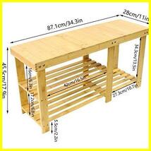 ★自然色★ 靴収納 椅子 エントランス廊下ベンチ ２段 フットスツール 収納ベンチ 玄関ベンチ (自然色) 木製シューズラック_画像3