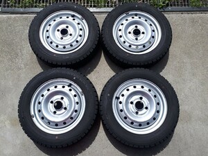 バリ山バリ溝 スタッドレスタイヤ&スチールホイール 4本セット ガン鉄 4穴PCD100 4J DUNLOP WINTER MAXX WM02 155/65R13 2022年製 洗浄済み