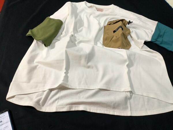 ☆新品タグ未使用　iriey ドロスト ポケット付き Tシャツ　クレイジー 大きいサイズ Fサイズ