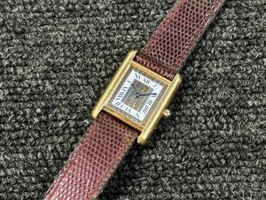 62●〇 Vintage Cartier Must Tank Three Color Gold Stripe Roman Index SM 腕時計 / カルティエ マストタンク スリーカラー 〇●