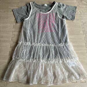 160cm 半袖Tシャツ　重ね着　チュニック　グレー