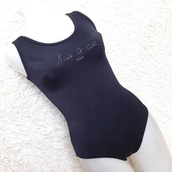 匿名配送 美品 厚手 ニコル Nicole St Gilles 光沢 背中リボン ワンピース 水着 ブラック 黒 日本製 M X