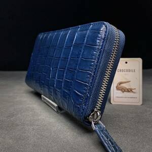  crocodile long wallet ( round fastener / hand made / dark blue color / genuine article /. leather use /book@wani leather / new goods unused / the truth thing photograph / two sheets leather ../ men's purse )