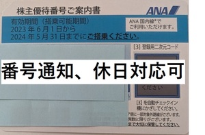 ANA株主優待券 1枚 番号通知のみ 12時間内通知 日曜・祝日の対応可 2024年5月31日まで 全日空 ☆007