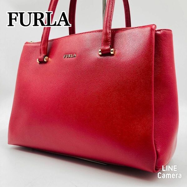 494 FURLA フルラ ハンドバッグ レザー 赤 トートバッグ　レッドカラー 肩掛け