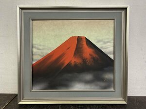 Art hand Auction 저자 미상 Red Fuji 서명 F10 사이즈 일본 풍경화, 바람과 달 이미지 크기 53×45.5cm, 그림, 일본화, 다른 사람