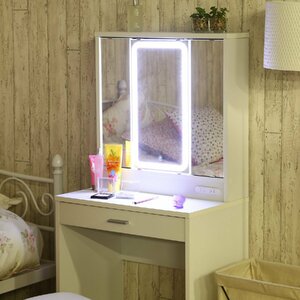  free shipping LED light dresser three surface mirror dresser chair outlet make-up desk drawer lighting storage width 60cm depth 39cm height 130cm white new goods 