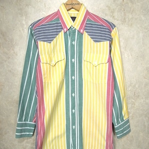 80's〜90's Panhandle Slim ロングスリーブシャツ◆メンズXSサイズ程度/カラフル/長袖/黄色/ピンク/緑/ストライプ/ビンテージアメリカ古着の画像1