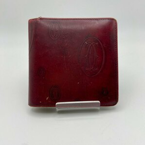 1円～ A-4 60 Cartier カルティエ 二つ折り財布 コンパクトウォレット ハッピーバースデー ボルドー 総柄の画像1